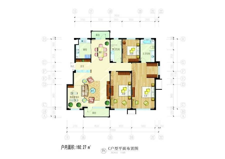 悦泰嘉里3室2厅2卫192.3㎡户型图