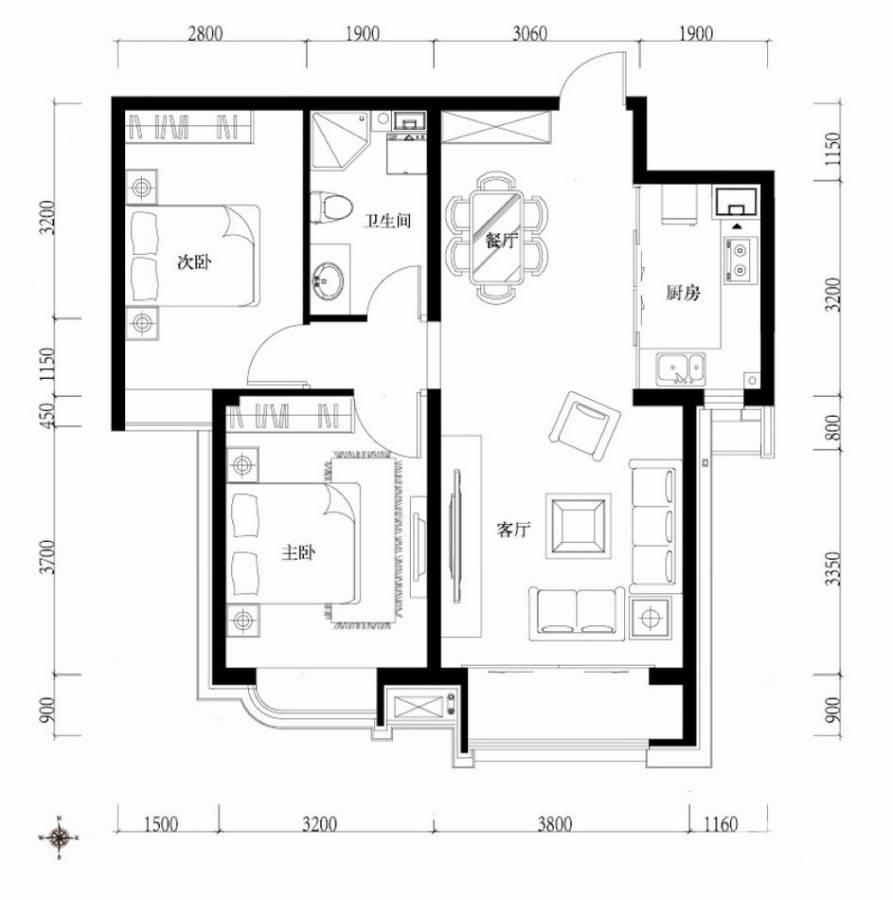 海湾城普通住宅88.1㎡户型图