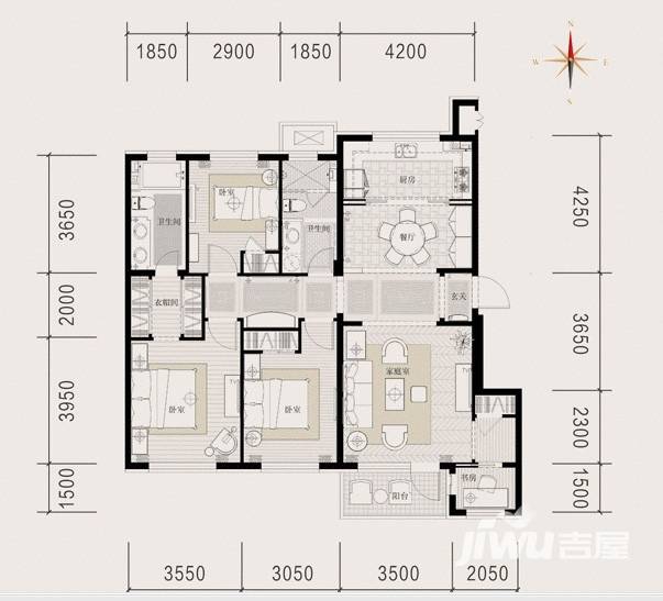 亿达第一郡普通住宅133.6㎡户型图