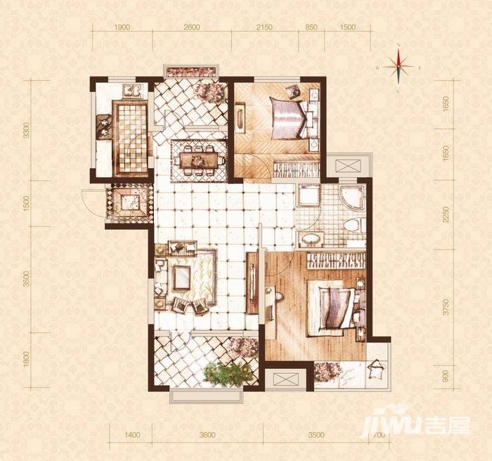 大华锦绣华城2室2厅1卫80㎡户型图