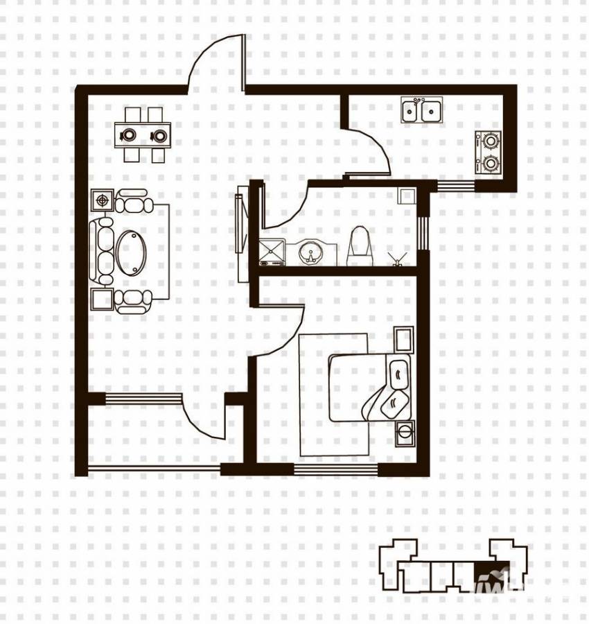 天鸿展视界1室2厅1卫户型图