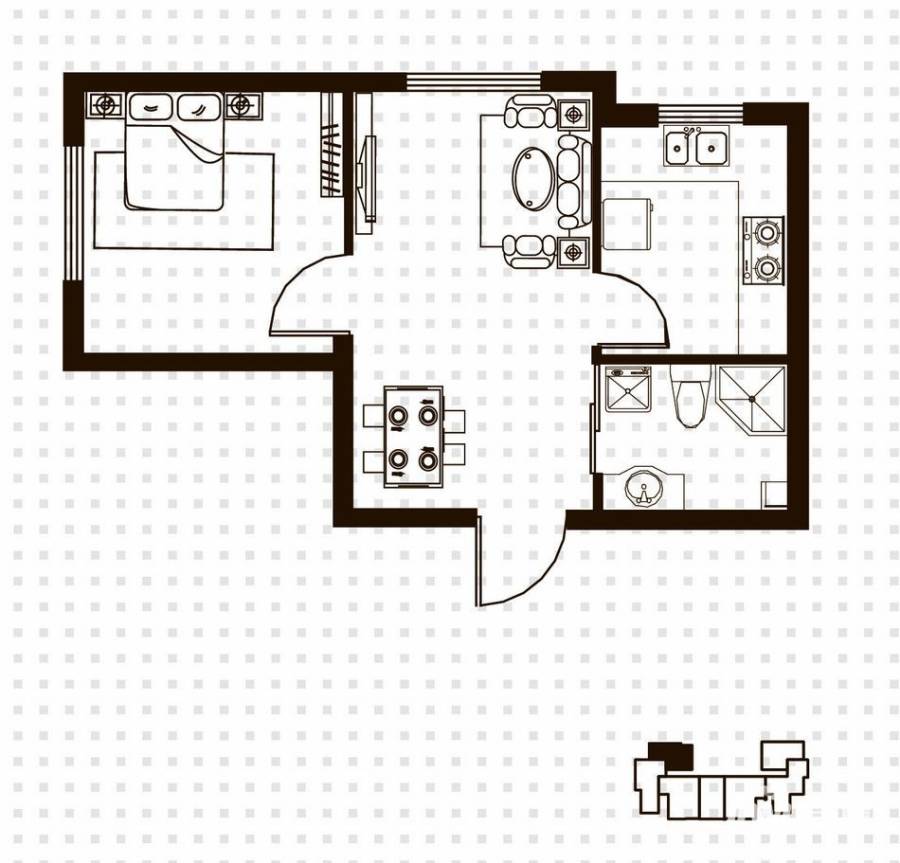 天鸿展视界1室2厅1卫户型图