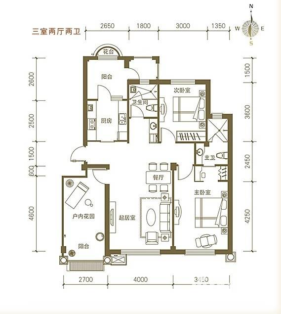 易和岭秀滨城3室2厅2卫户型图