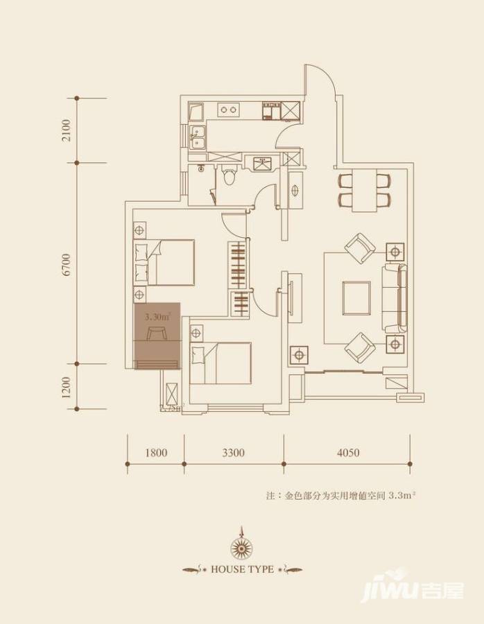 众益万国宫馆2室2厅1卫86㎡户型图