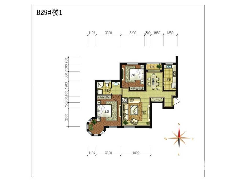 枫丹丽城普通住宅93㎡户型图