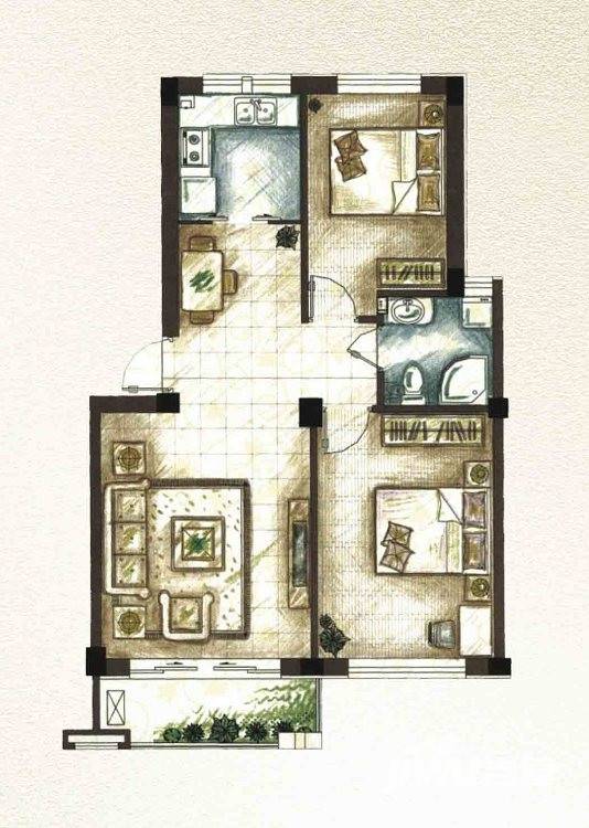 金地华府普通住宅82.2㎡户型图