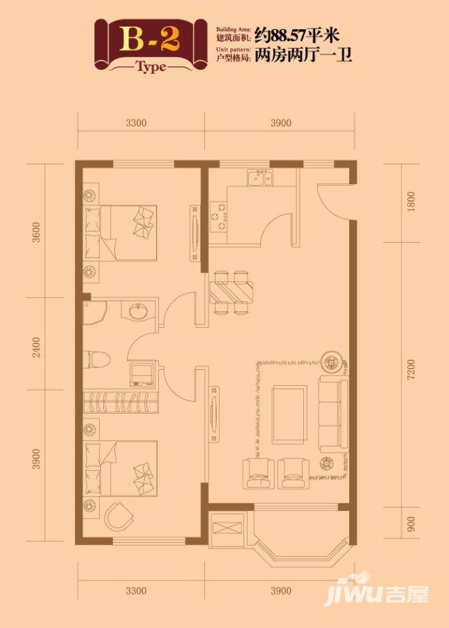 君悦晟景乐家普通住宅88.6㎡户型图