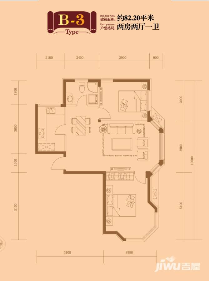 君悦晟景乐家普通住宅82.2㎡户型图