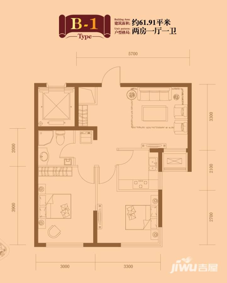 君悦晟景乐家普通住宅61.9㎡户型图