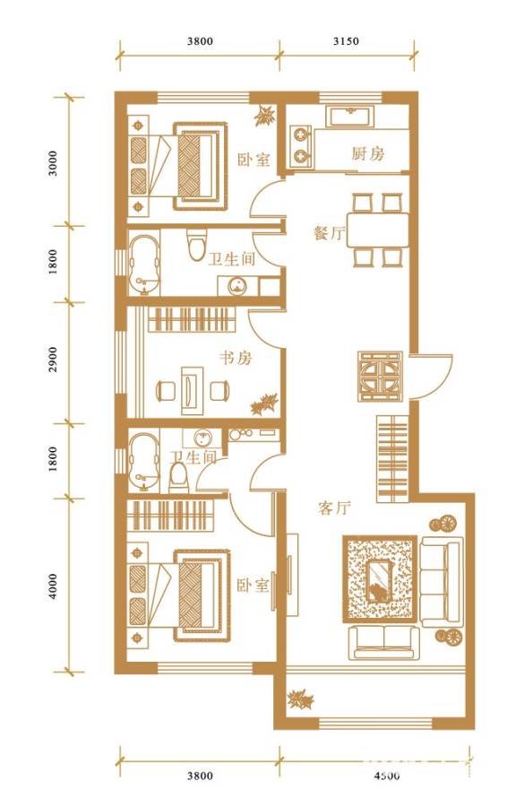 枣园万象3室2厅2卫121㎡户型图