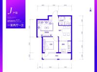 香周 首府1室2厅1卫57㎡户型图