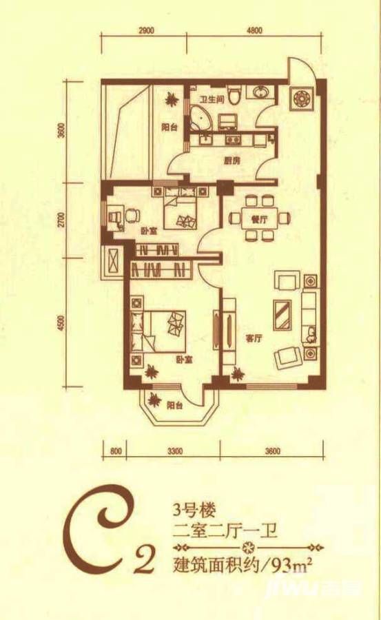 中信润泽园普通住宅93㎡户型图