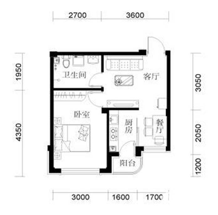 学府尚居普通住宅43.8㎡户型图