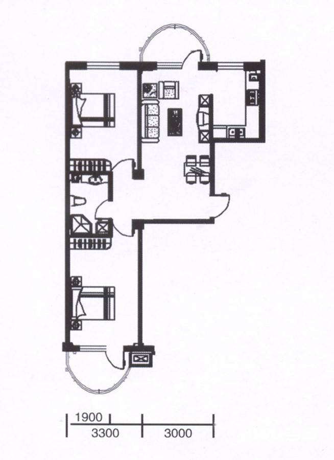 香洲心城三期2室1厅1卫89㎡户型图