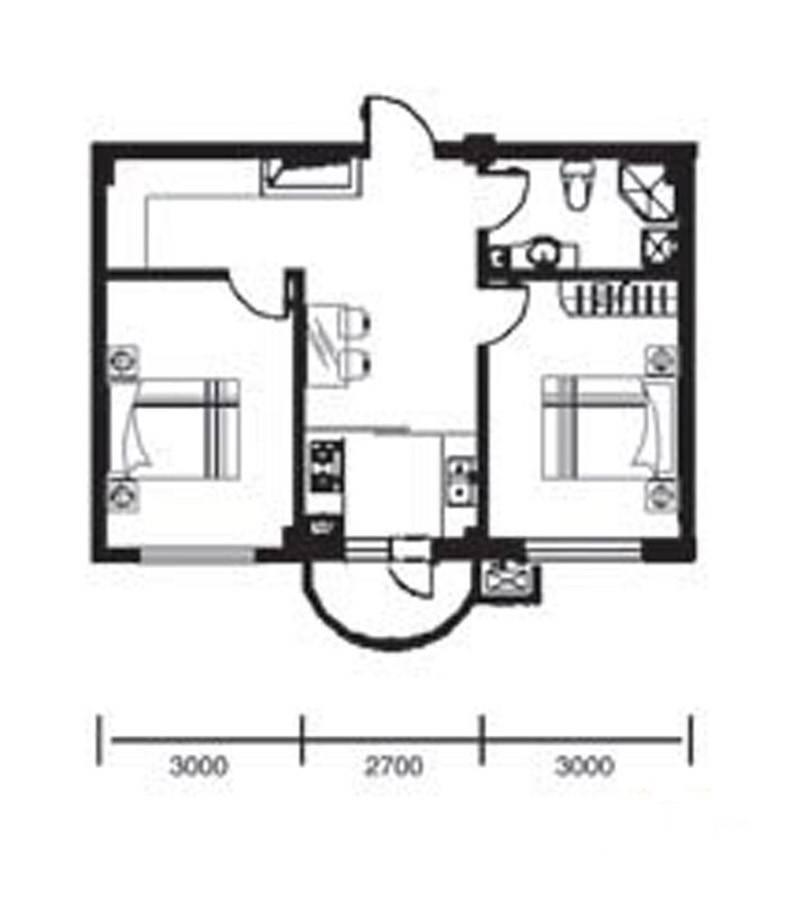 香洲心城三期2室1厅1卫62㎡户型图