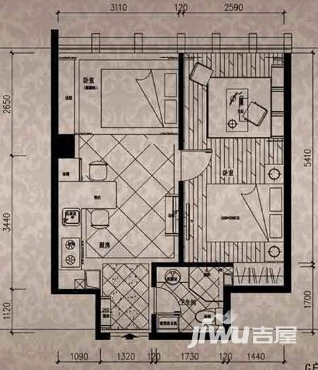 金丰大厦2室1厅1卫56.4㎡户型图