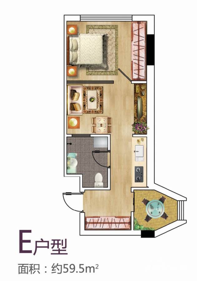 万向城普通住宅59.5㎡户型图