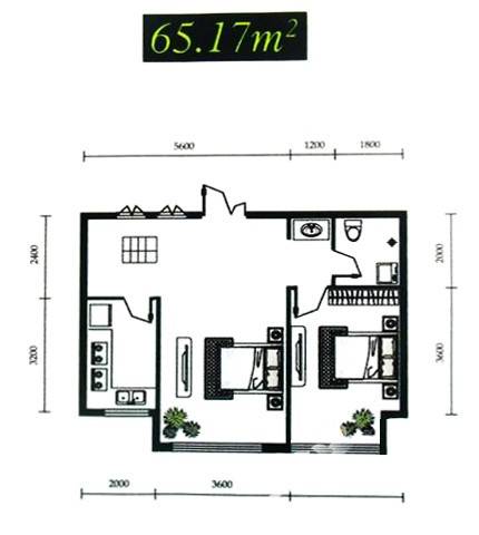 西郊闲庭普通住宅65.2㎡户型图