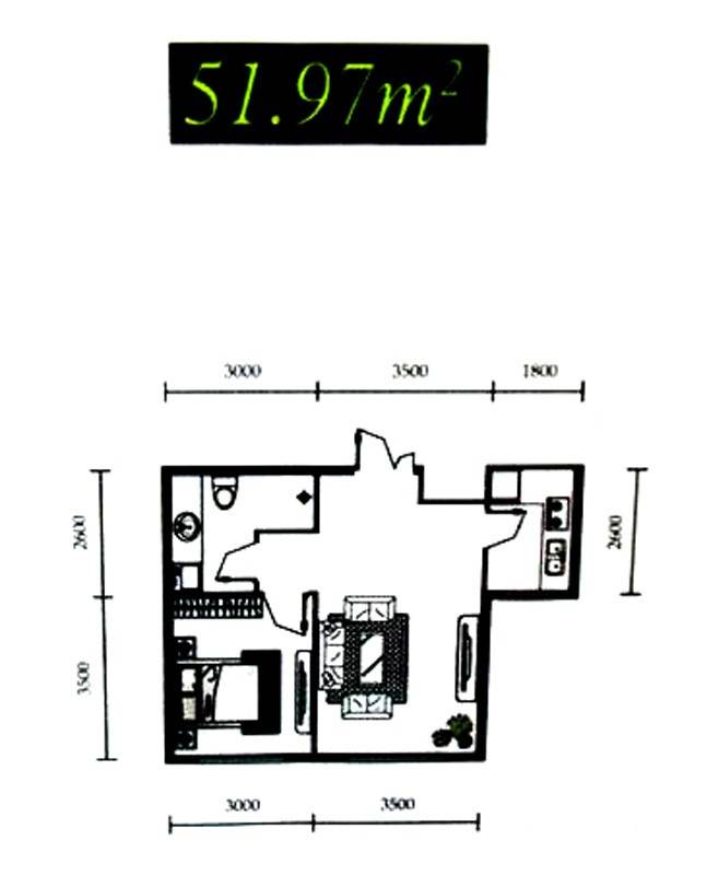 西郊闲庭普通住宅52㎡户型图