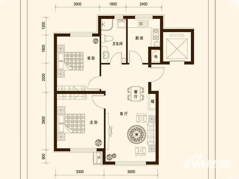 鼎盛佳苑2室2厅1卫77㎡户型图