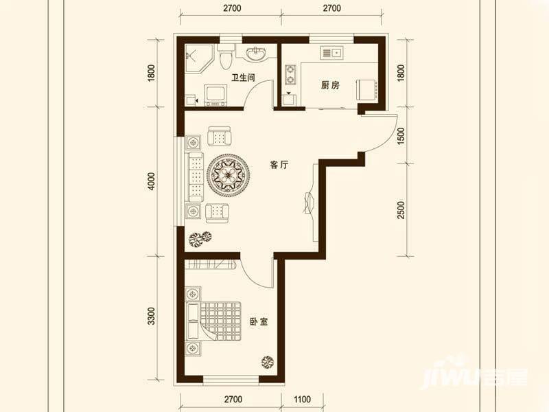 鼎盛佳苑1室1厅1卫48㎡户型图