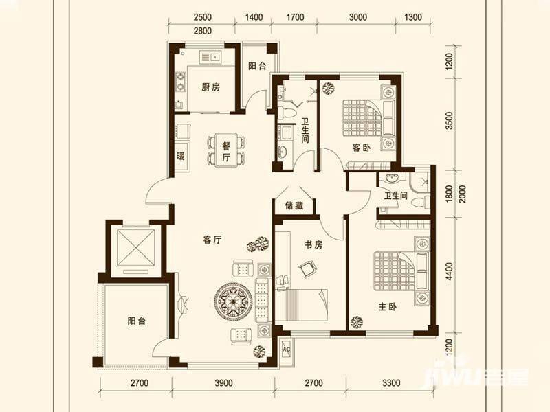 鼎盛佳苑3室2厅2卫115㎡户型图