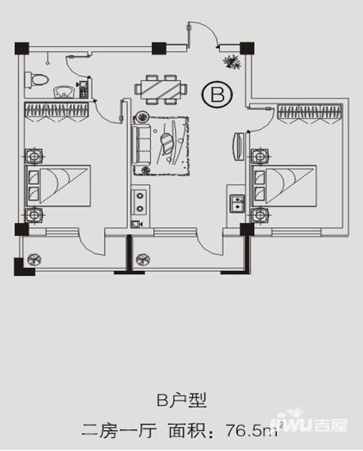 熙龙山庄普通住宅76.5㎡户型图