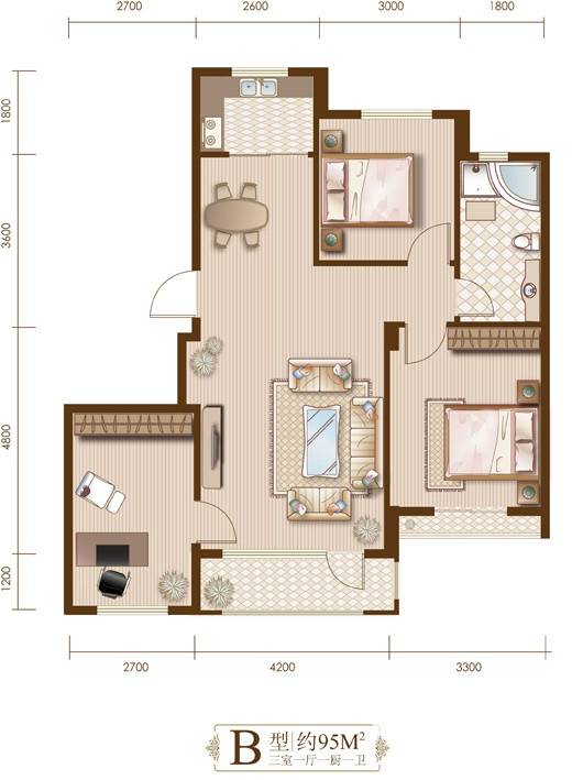 亚联翡翠春城普通住宅95㎡户型图