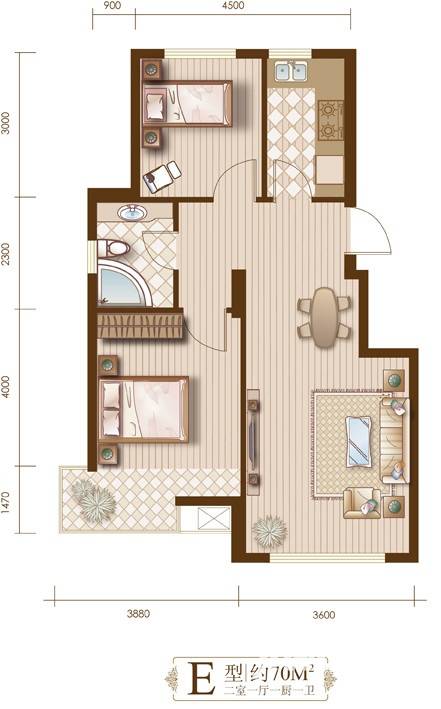 亚联翡翠春城普通住宅70㎡户型图