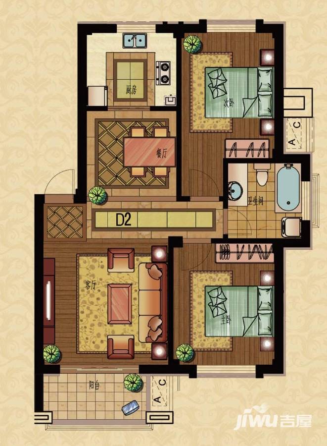 佰融玖珑湾2室2厅1卫84.9㎡户型图