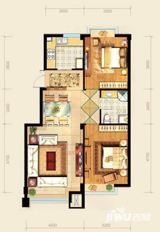 东方波尔多2室2厅1卫86㎡户型图