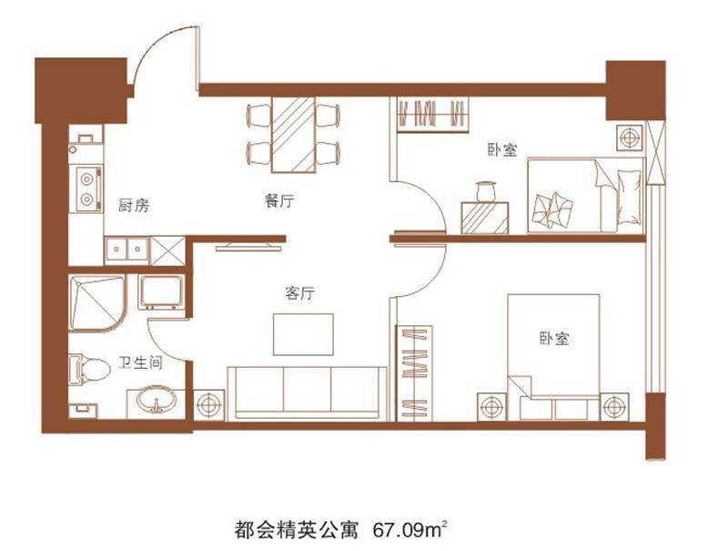 香榭里中心普通住宅67.1㎡户型图