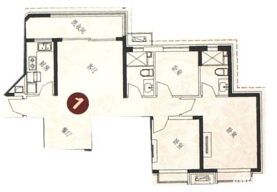 恒大绿洲3室2厅2卫115㎡户型图