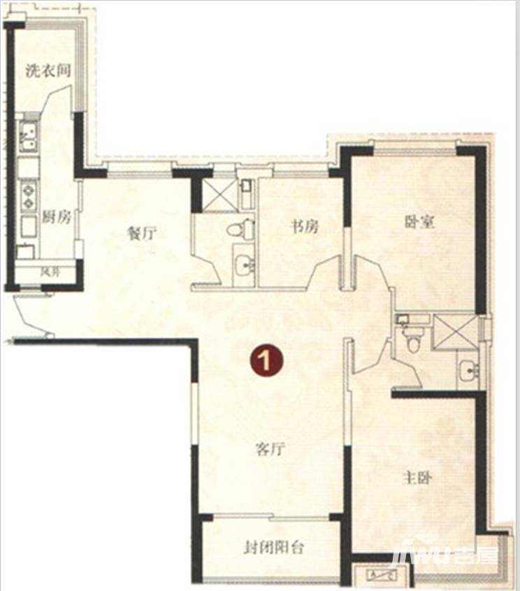 恒大绿洲3室2厅2卫142㎡户型图