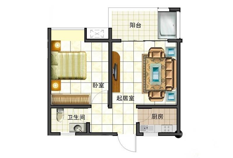 欧亚温泉山庄普通住宅46.7㎡户型图