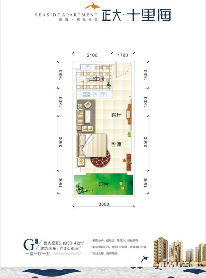 正大十里海普通住宅38.9㎡户型图