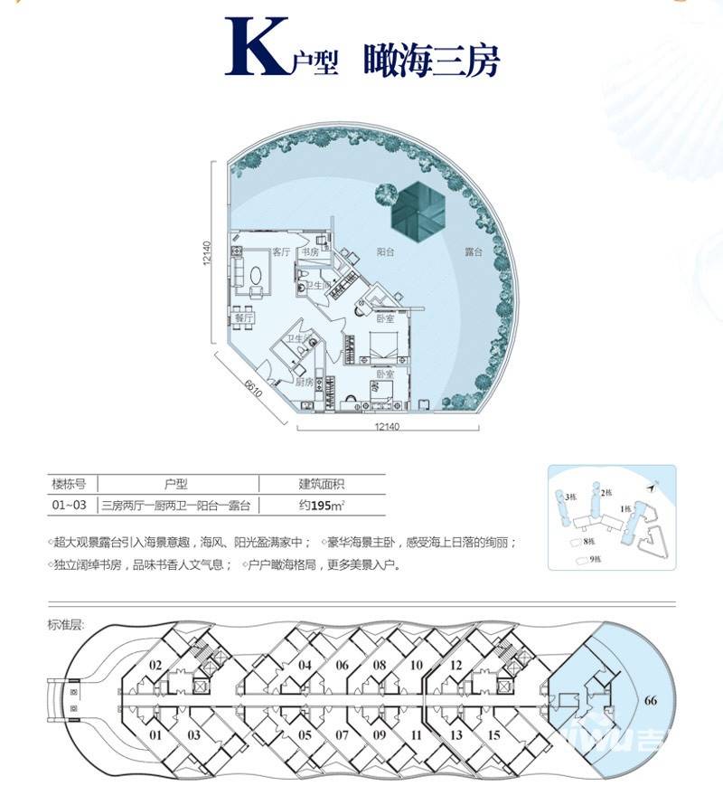 恒大海口湾3室2厅2卫195㎡户型图