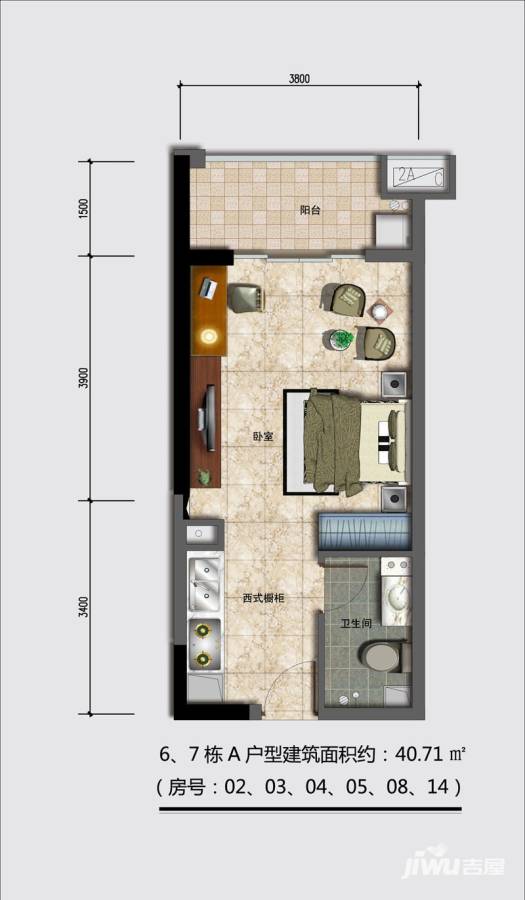 水榭丹缇普通住宅40.7㎡户型图