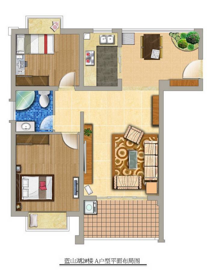 蓝山湖2室1厅1卫75.6㎡户型图