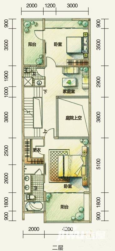 鲁能海蓝椰风4室3厅4卫户型图