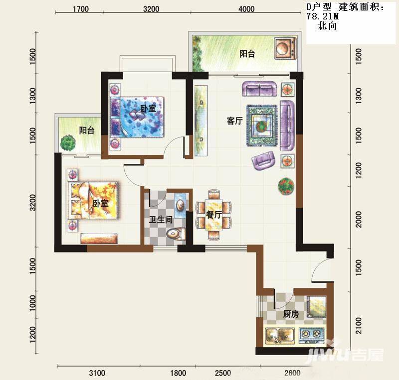 福临广场普通住宅78.2㎡户型图