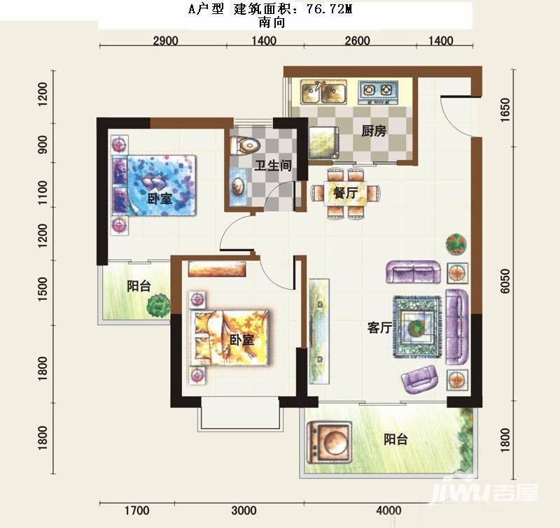 福临广场普通住宅76.7㎡户型图