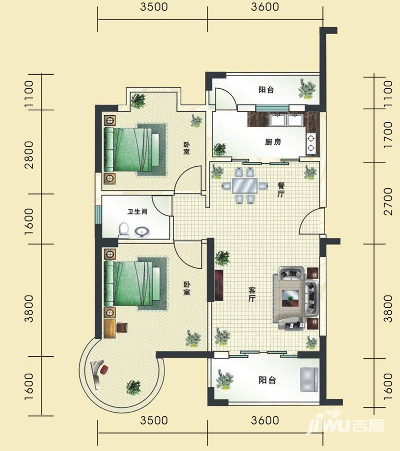 万兴壹号2室2厅1卫户型图