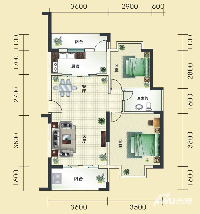 万兴壹号2室2厅1卫户型图