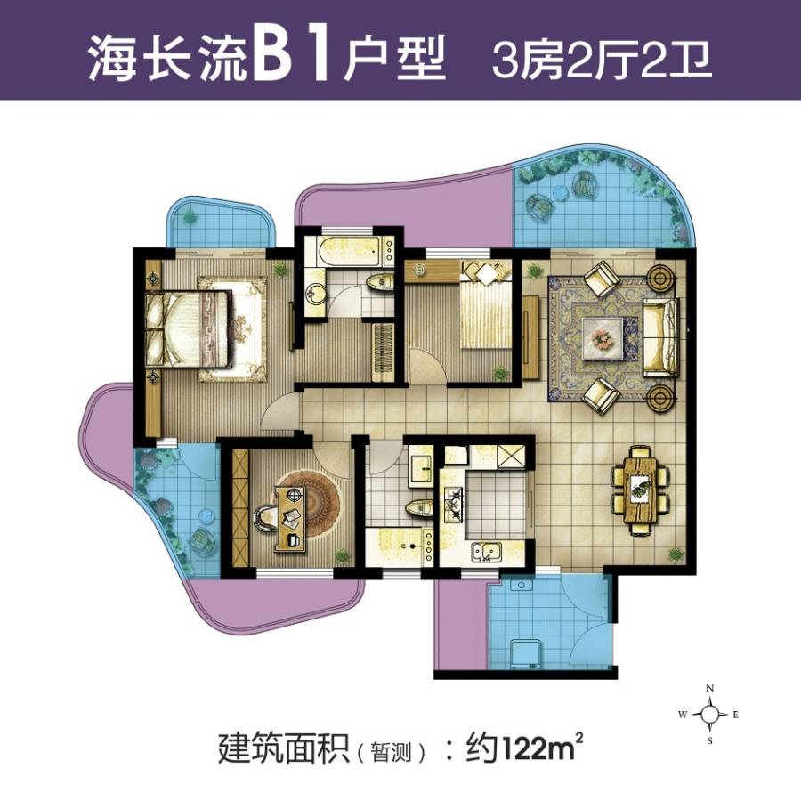 绿地新海岸3室2厅2卫122㎡户型图