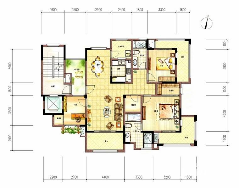 慧远美林谷3室2厅2卫140.1㎡户型图