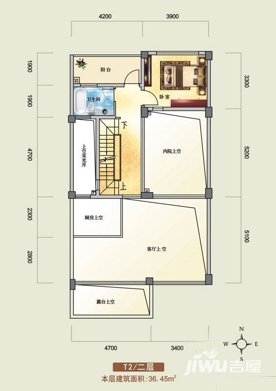 鸿洲江山1室1厅1卫36.5㎡户型图