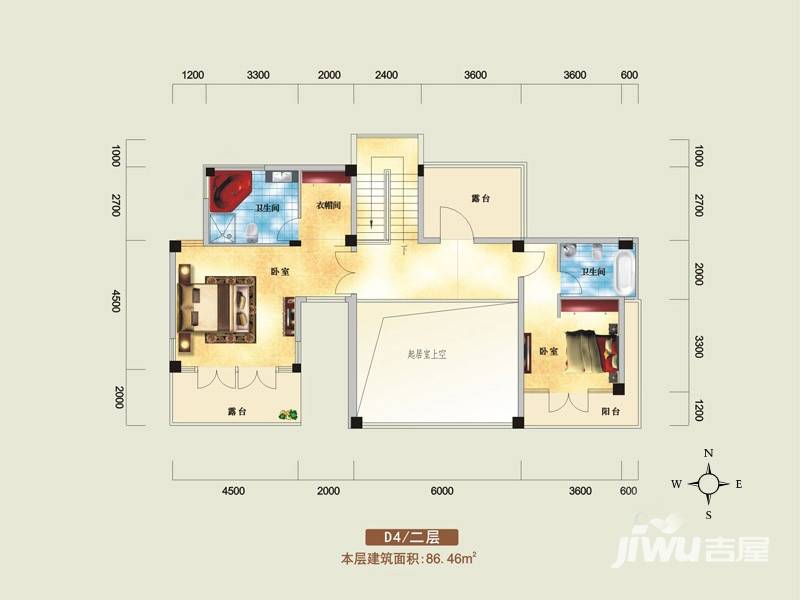 鸿洲江山2室2厅0卫86.5㎡户型图