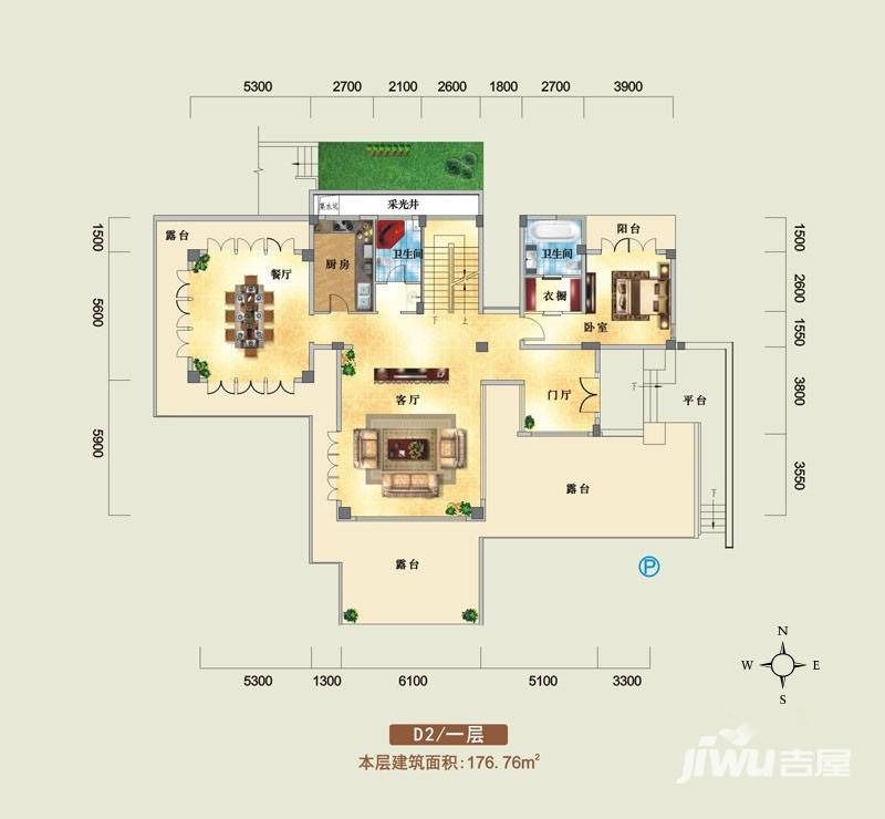 鸿洲江山1室3厅2卫176.8㎡户型图