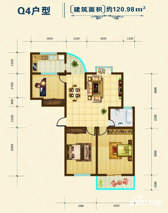 领域尚城3室2厅1卫121㎡户型图